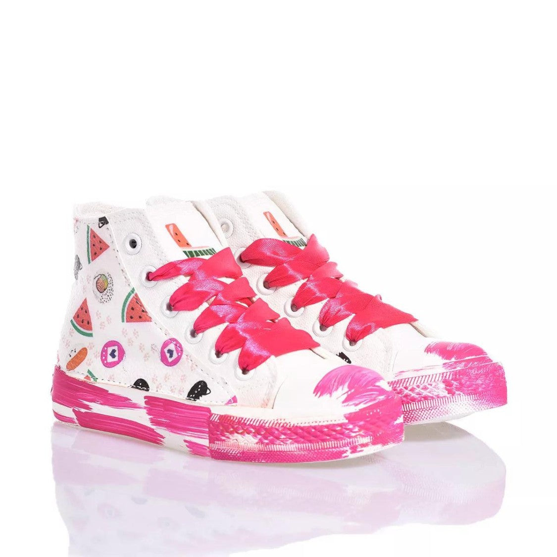 Handcrafted White Sneakers With Fuchsia Platform