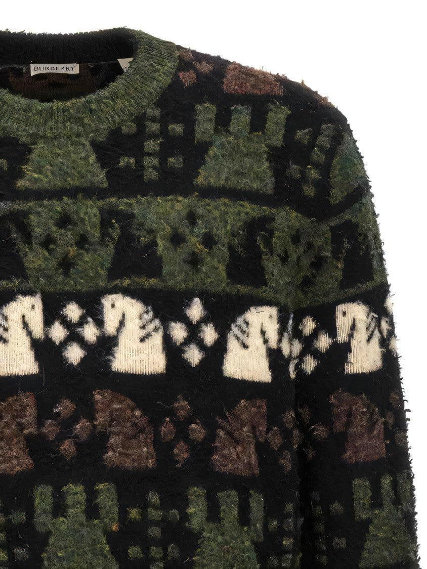 Horse Motif Patterned Wool Blend Sweater