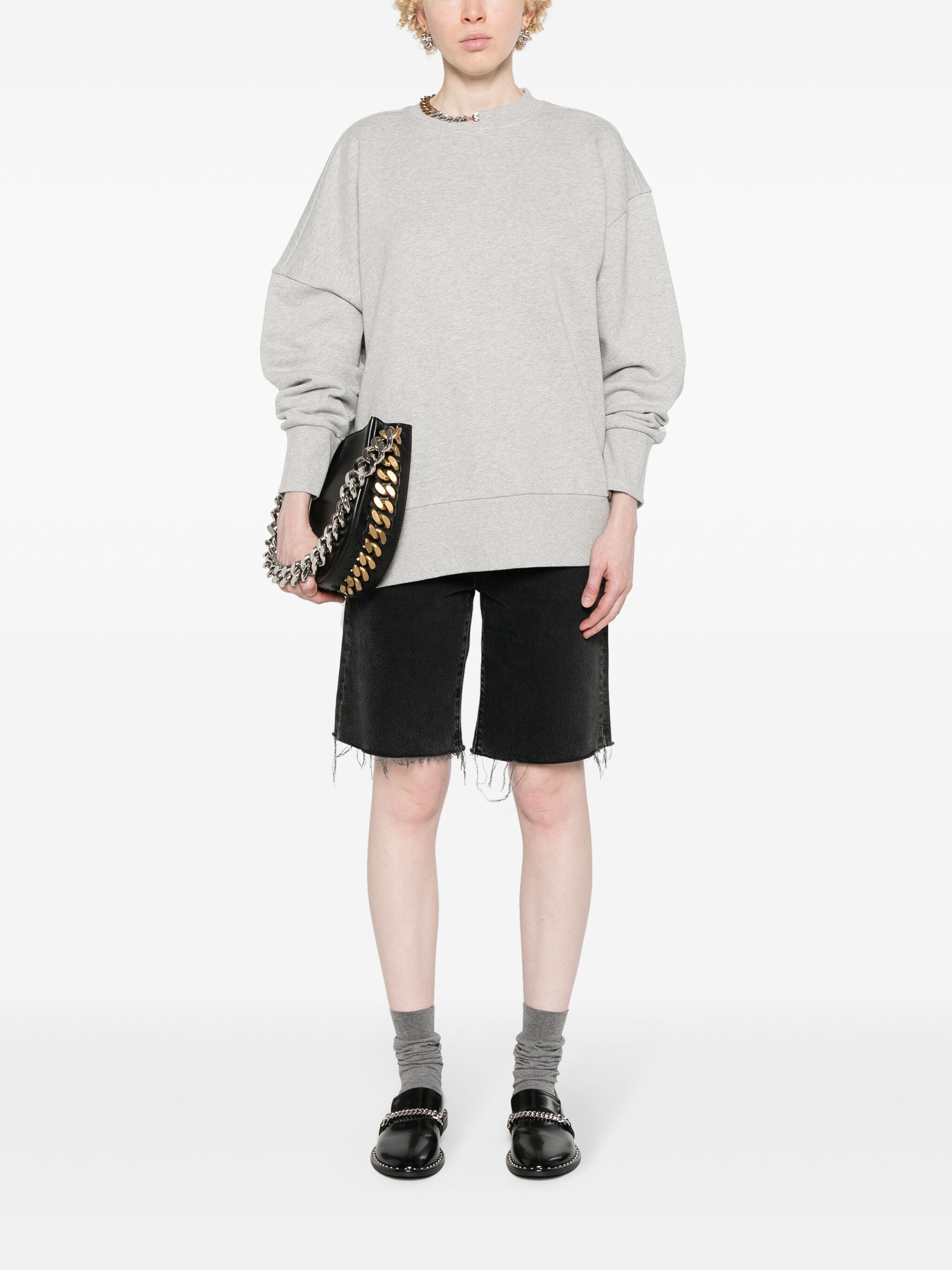 Black Sweatshirt Oversized Chain Cotton Sweatshirt