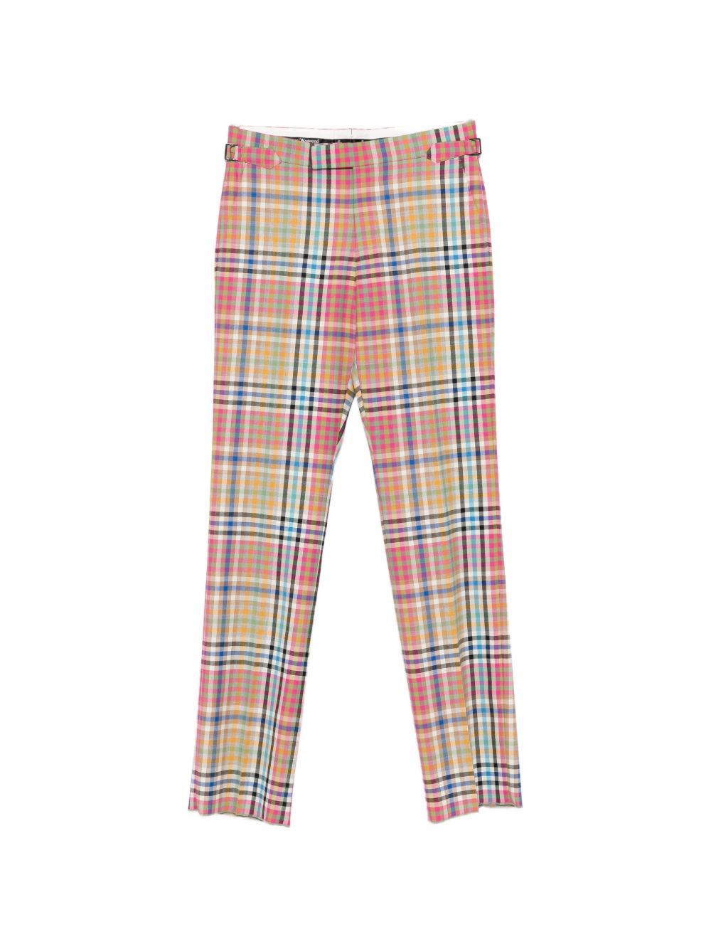 Multicolor Plaid Trousers With Tailored Fit And Side Adjusters