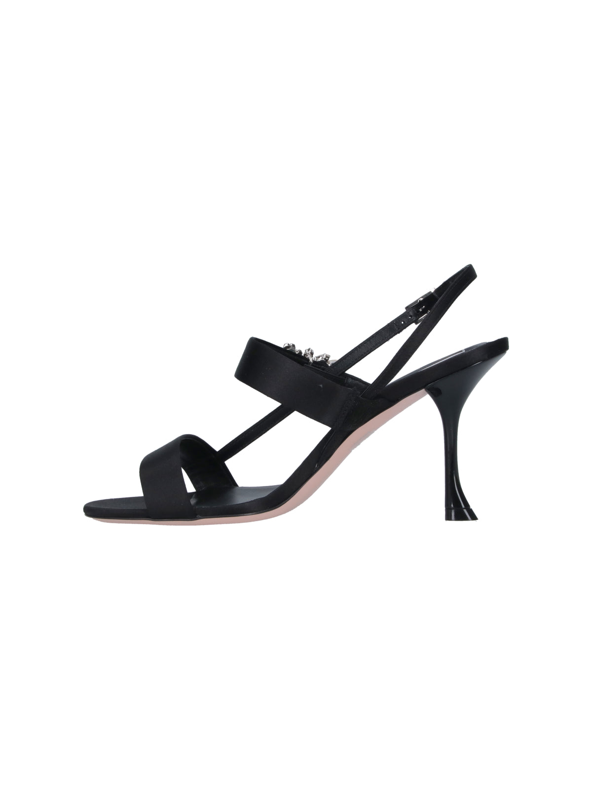Black Efflorescence Crystal Satin Open-Toe Sandals
