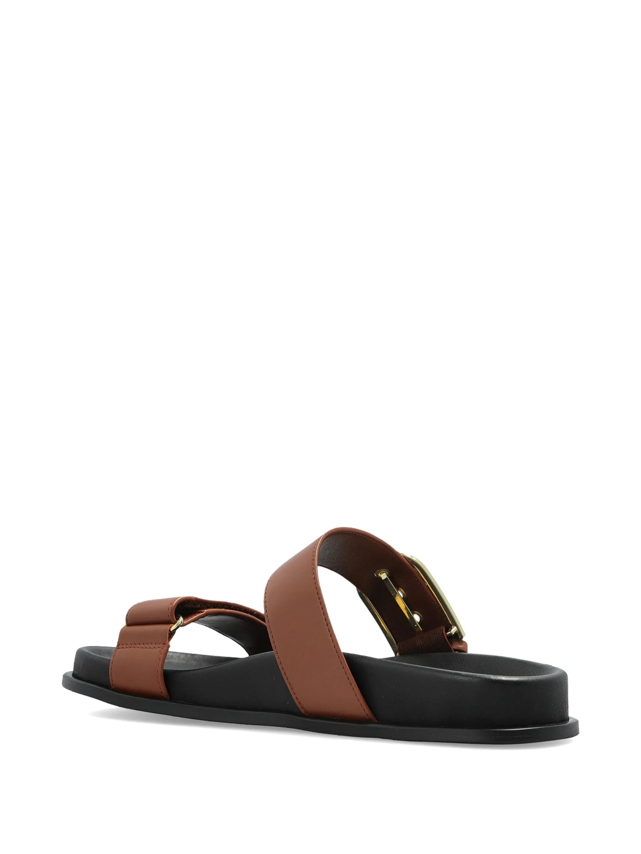Solea Sandal Brown Leather Gold Buckle