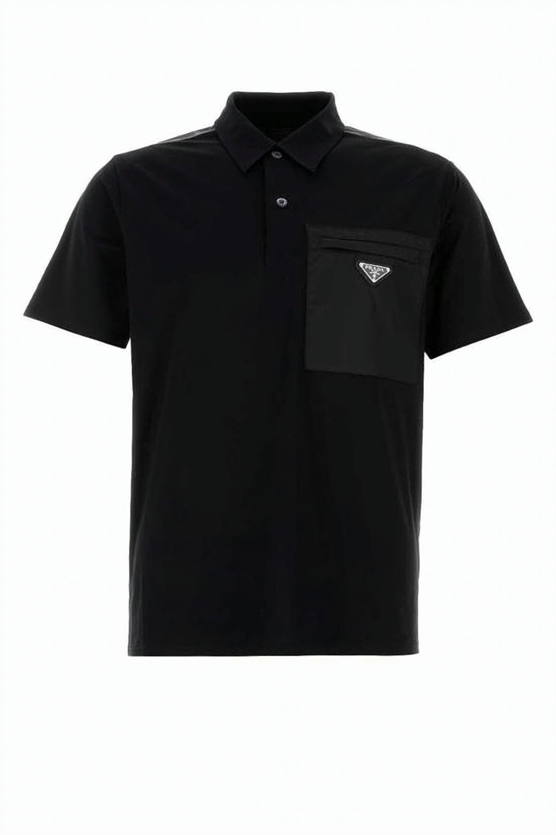 High Collar Black Waxed Fabric Polo Shirt