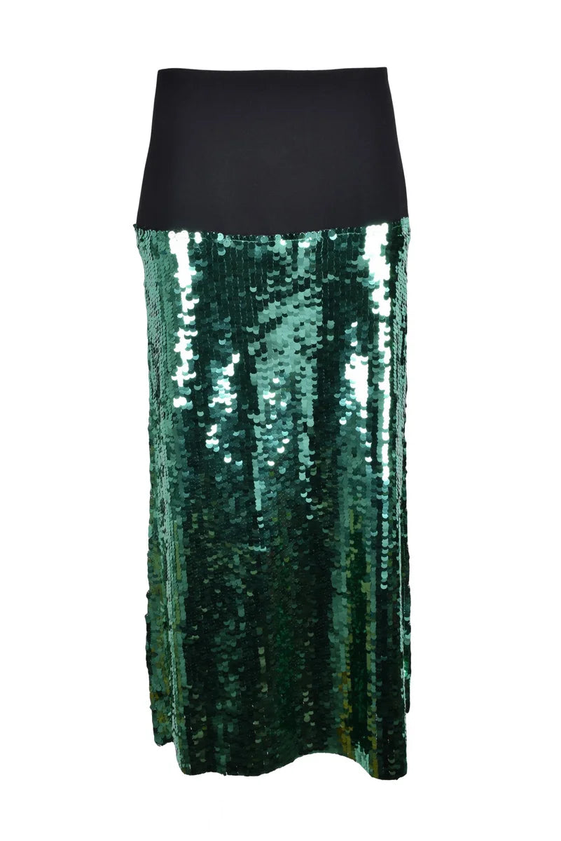 Long Skirt Green Sequins