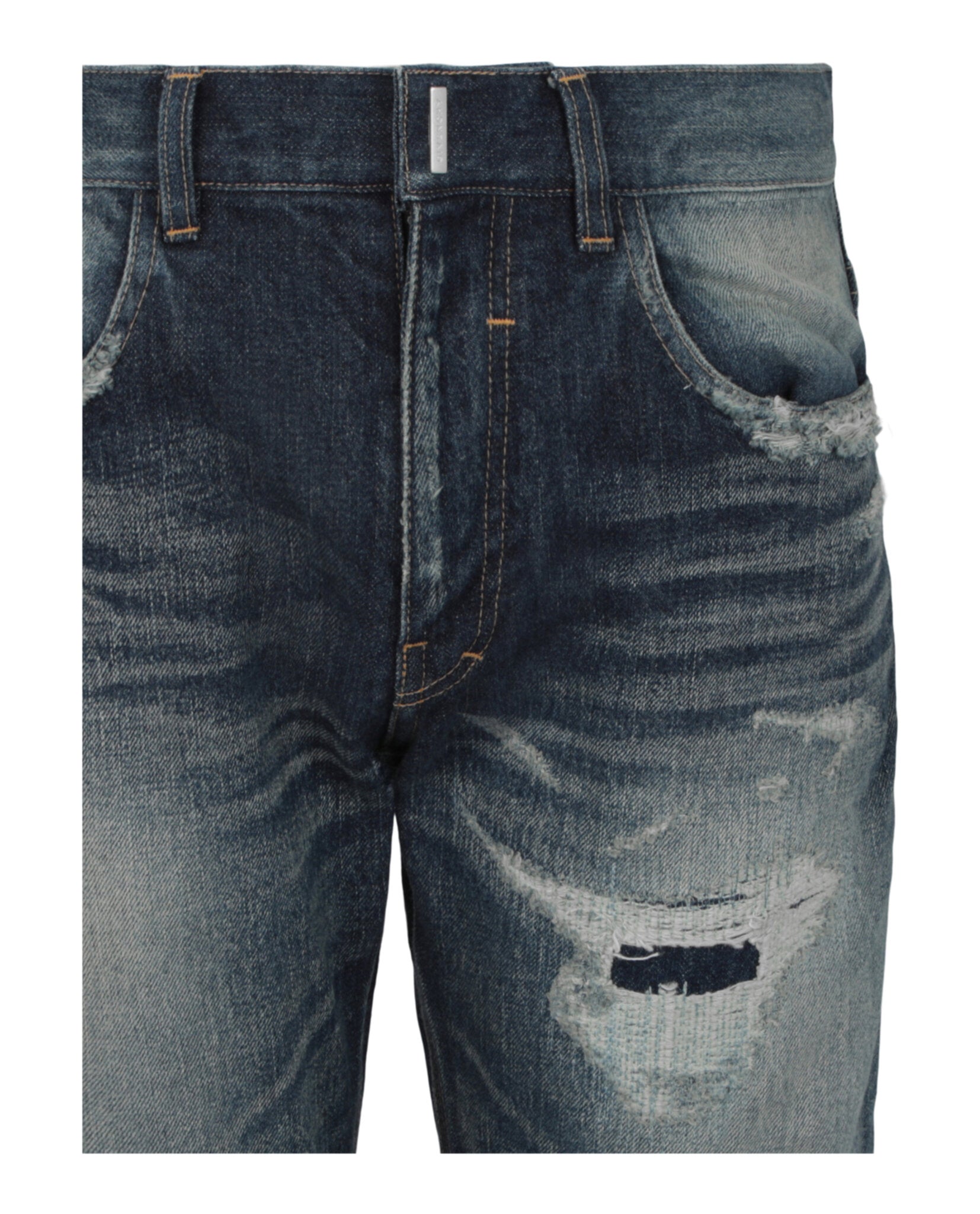 Distressed Straight Fit 5 Pocket Jeans