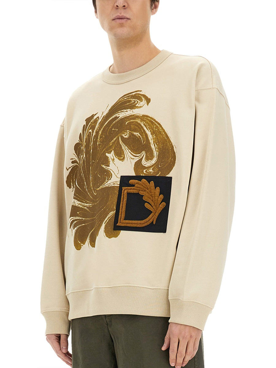Printed Cotton Sweatshirt With Classic Crew Neckline