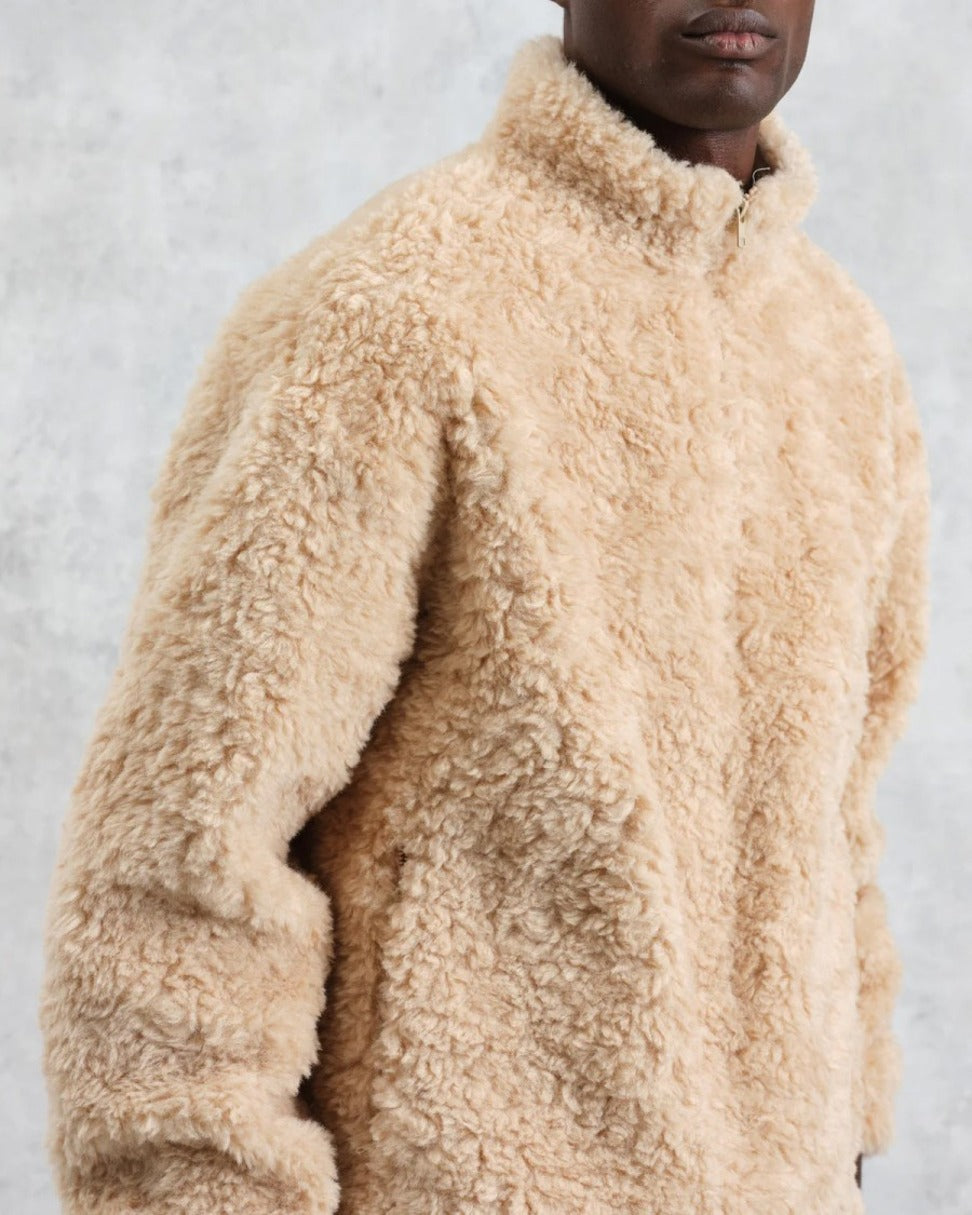Recycled Sherpa Fabric Boxy-Fit Funnel Neck Jacket