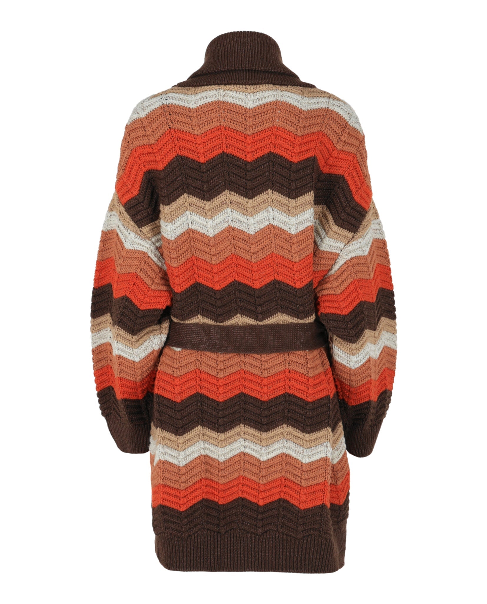 Chevron-Patterned Belted Cardigan
