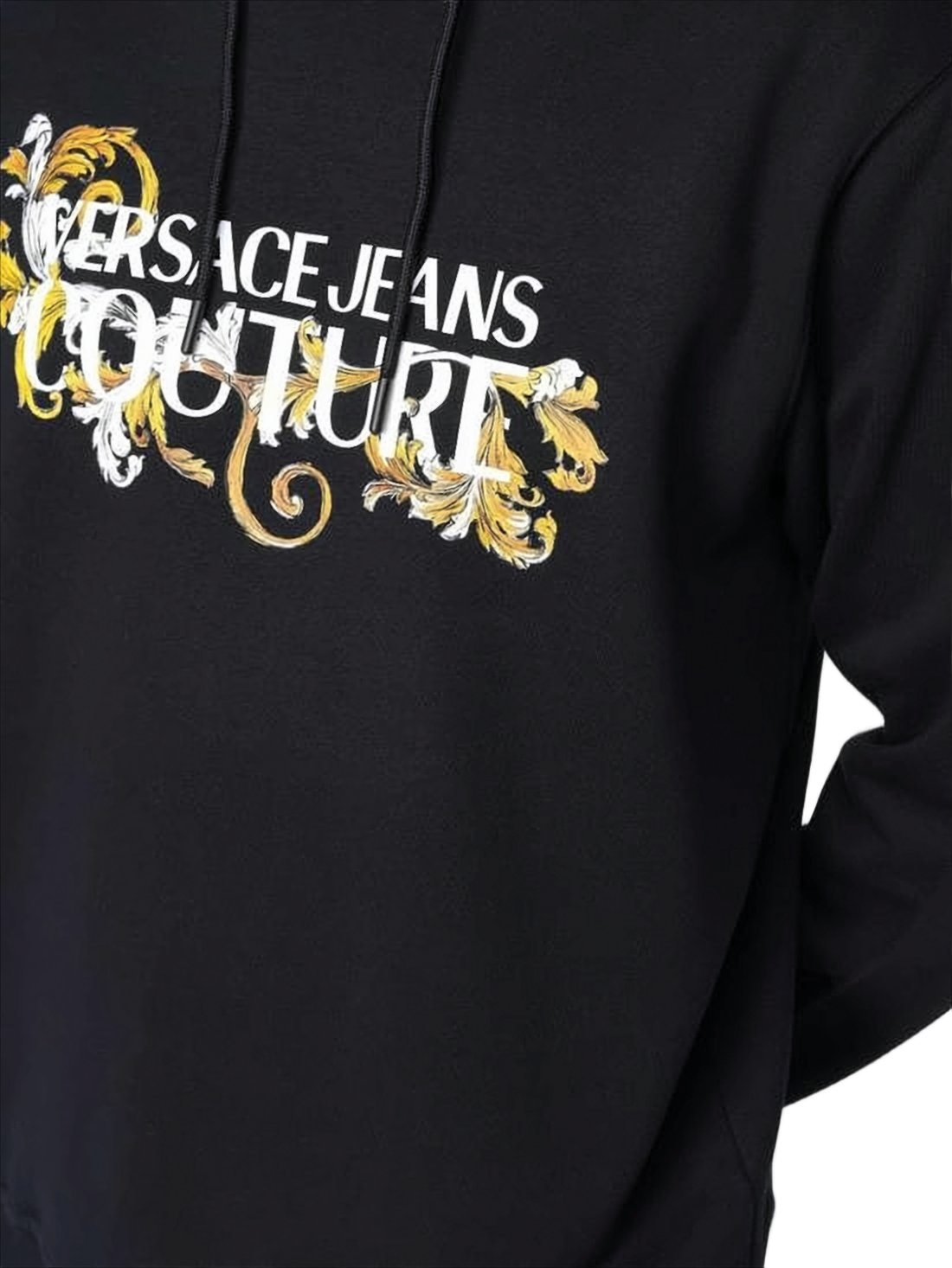 Graphic Black Hoodie with Ornamental Gold Details
