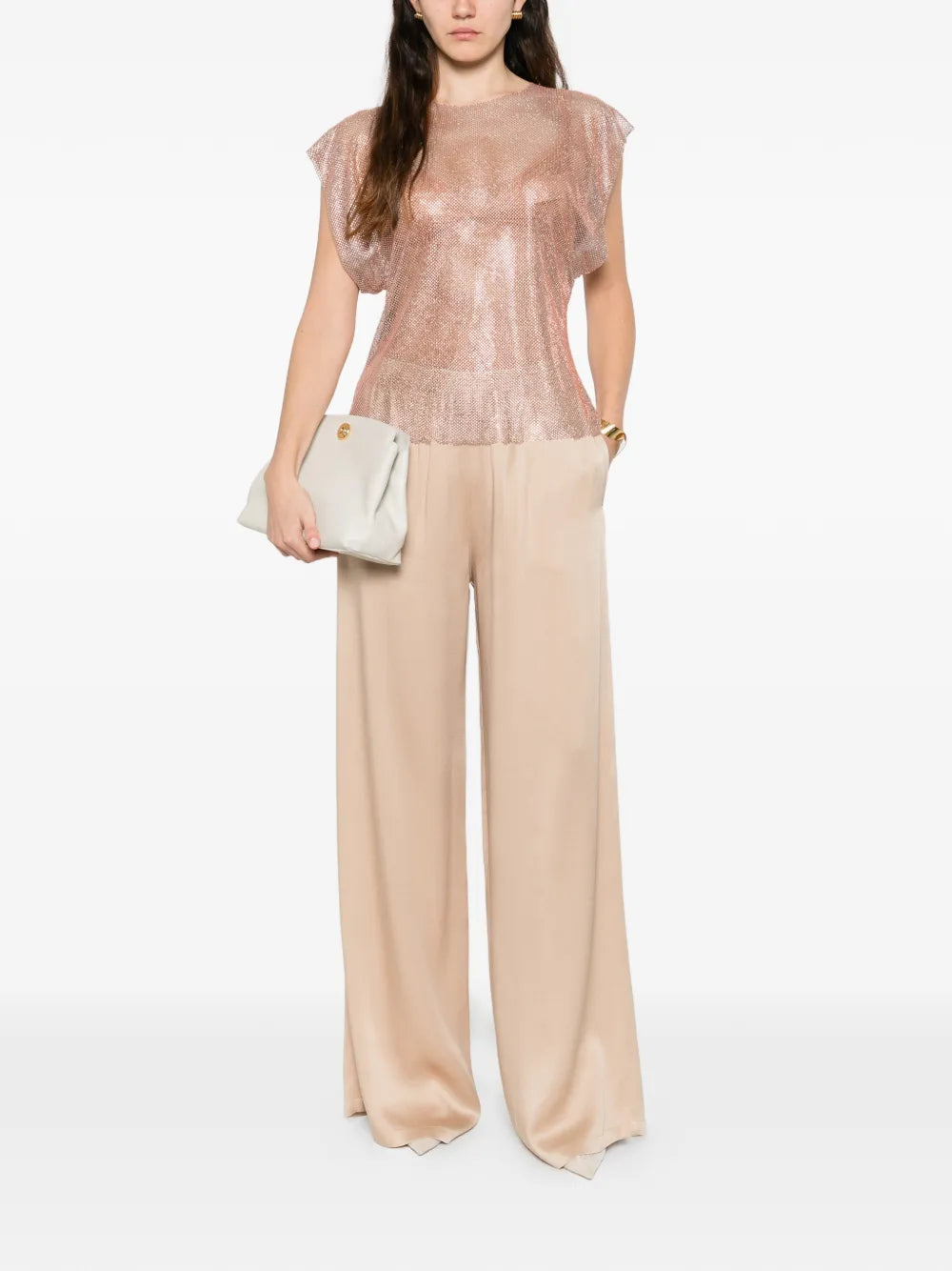 Shimmering Pink Mesh Top with Boxy Silhouette