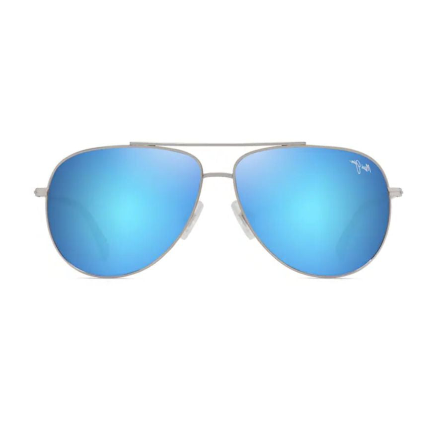 Hauoli Classic Silver Aviator Sunglasses with Reflective Blue Lenses
