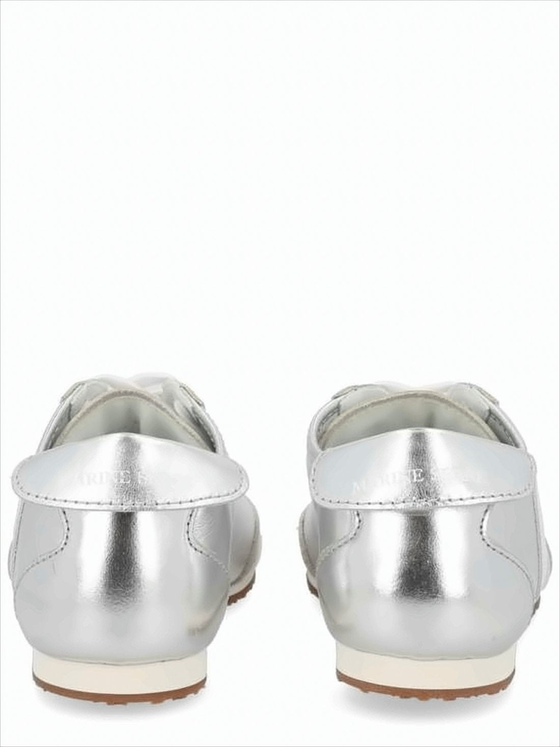 Metallic Silver Leather Sneakers with Crescent Accent