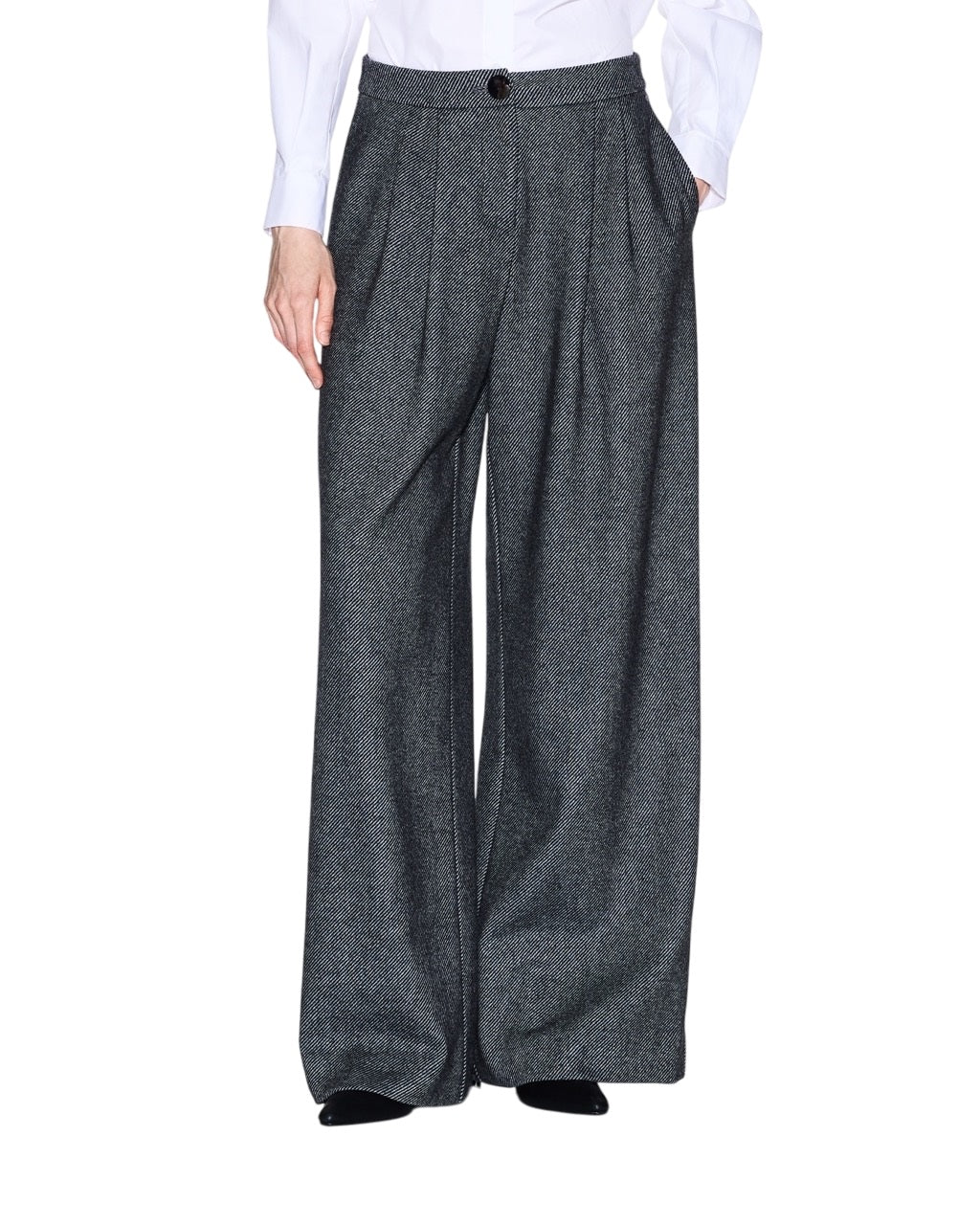High-Waisted Wool Blend Pants With Front Pleats