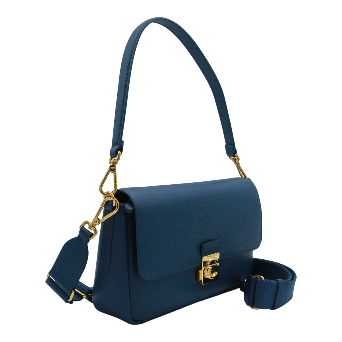 Structured Rectangular Handbag with Gold-tone Clasp