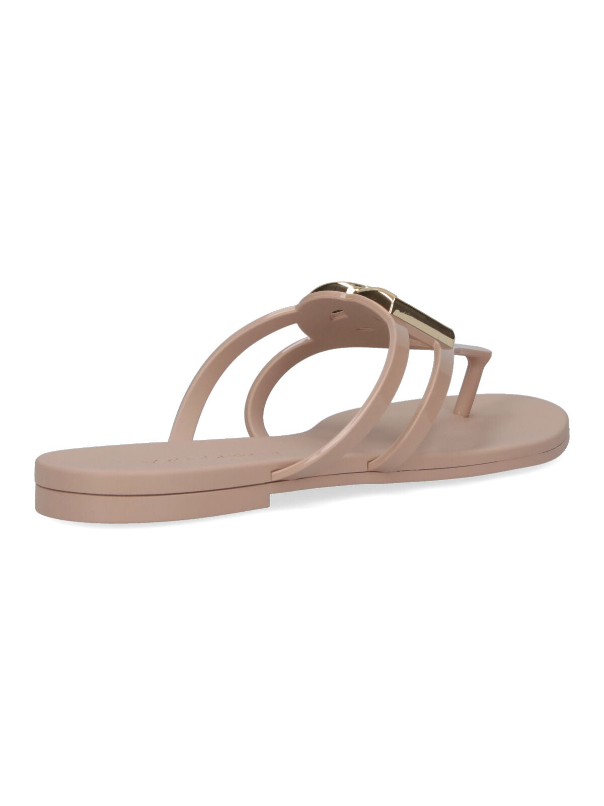 Cream Rubber Slip-On Sandals with Gold Logo