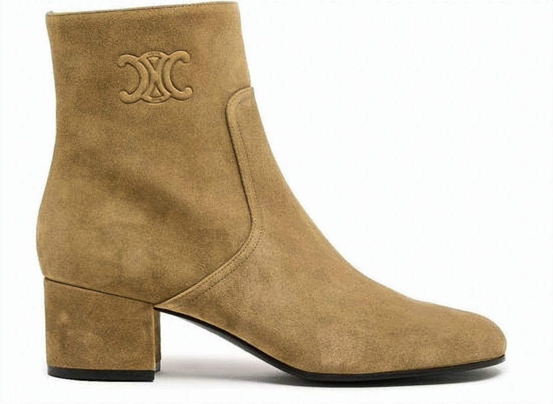 Mid-Calf Suede Boot with Block Heel