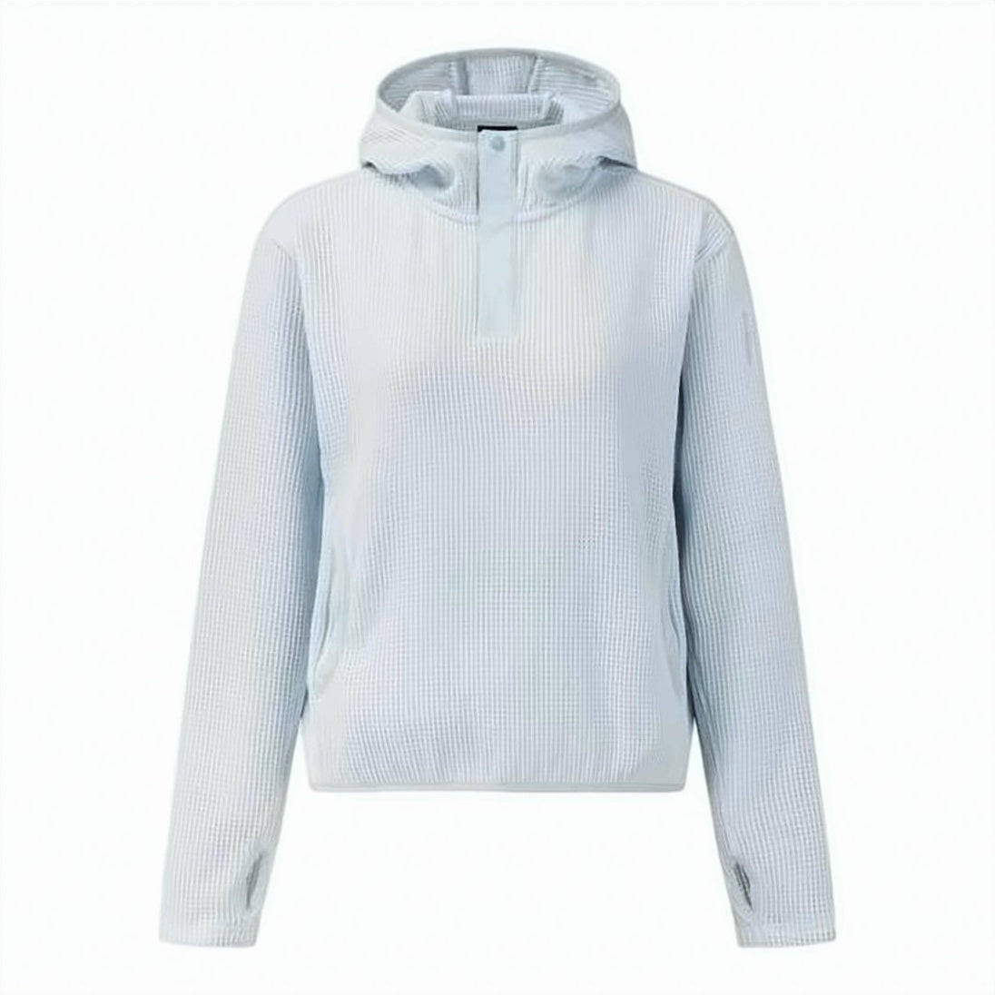 Textured Waffle-Knit Hoodie With Half-Button Placket
