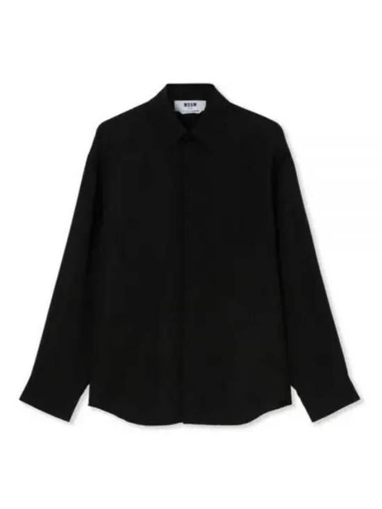 Black Long-Sleeve Casual Shirt With Classic Collar And Button-Down Front
