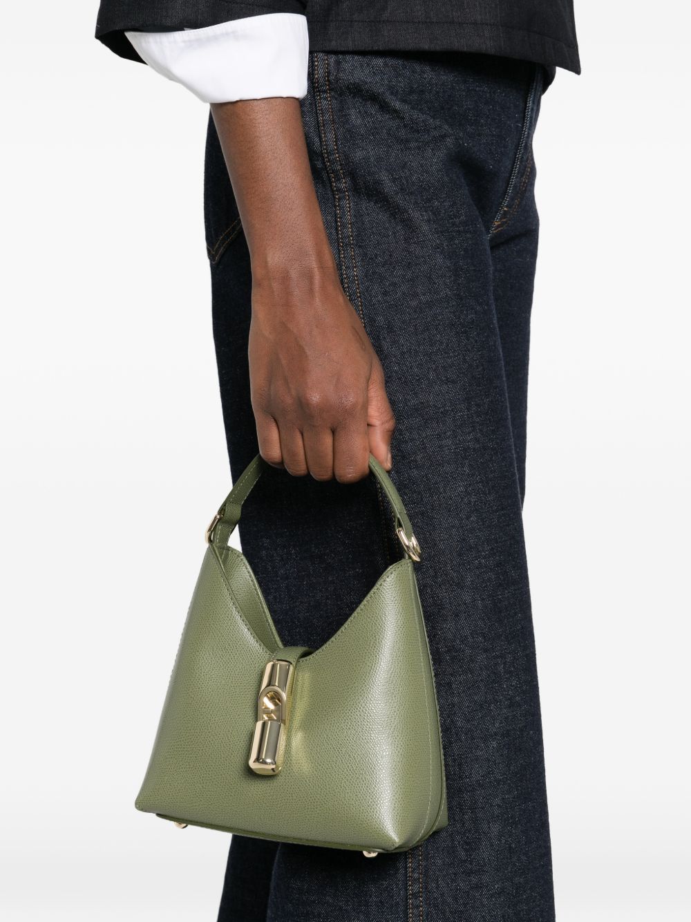 Textured Leather Handbag With Gold-Tone Clasp