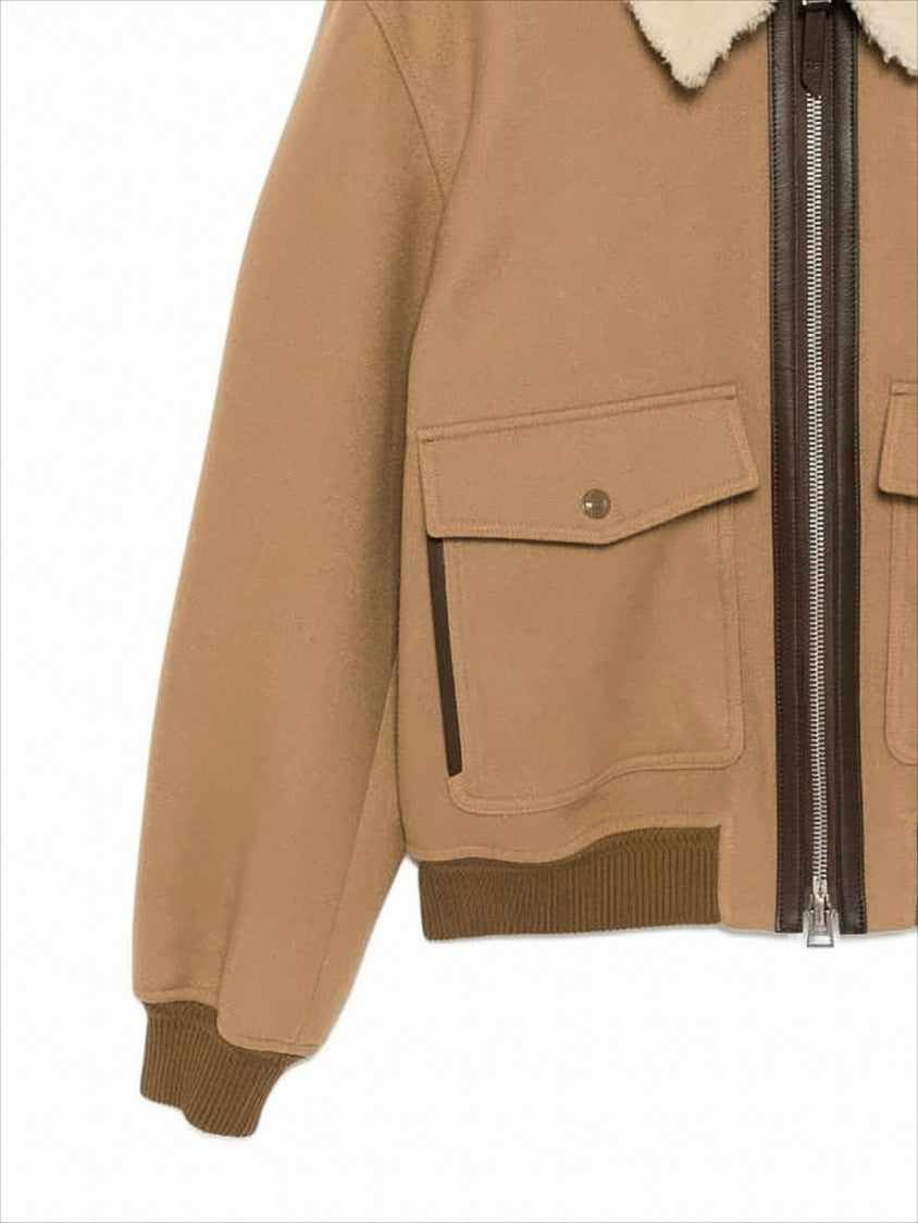 Cropped Wool Jacket with Plush Shearling Collar