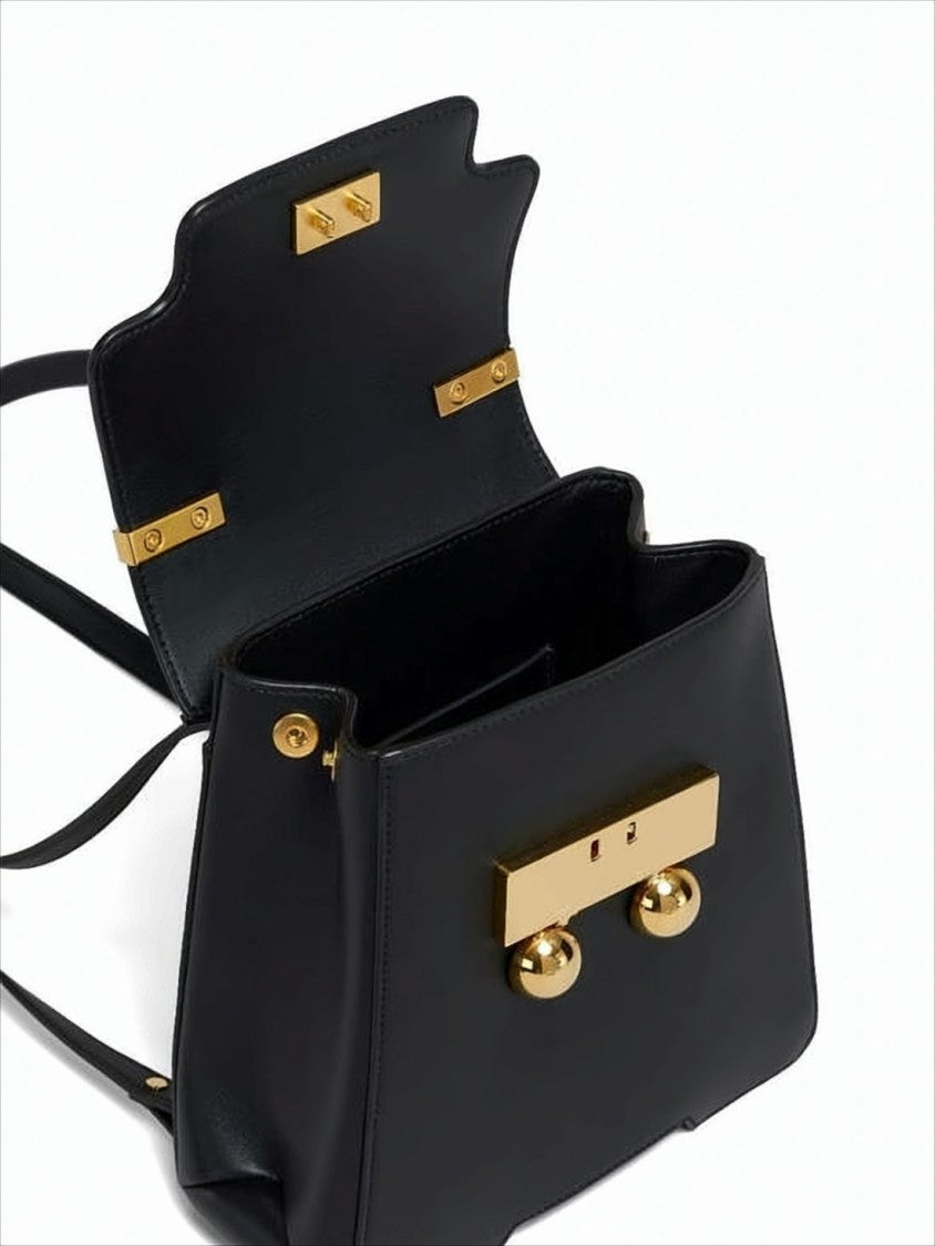 Structured Black Calf Leather Backpack with Spherical Clasps