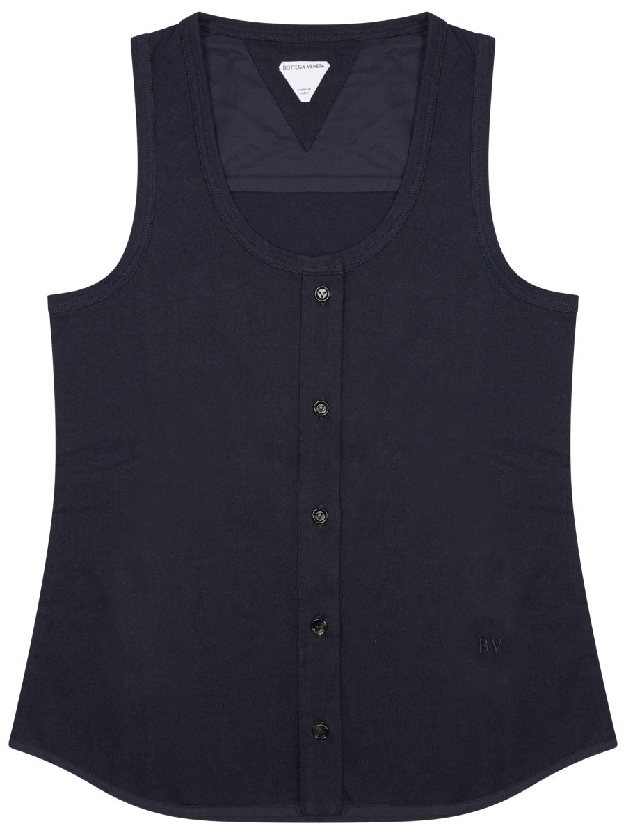 Scoop Neck Tank With Button Closure And Flared Hem