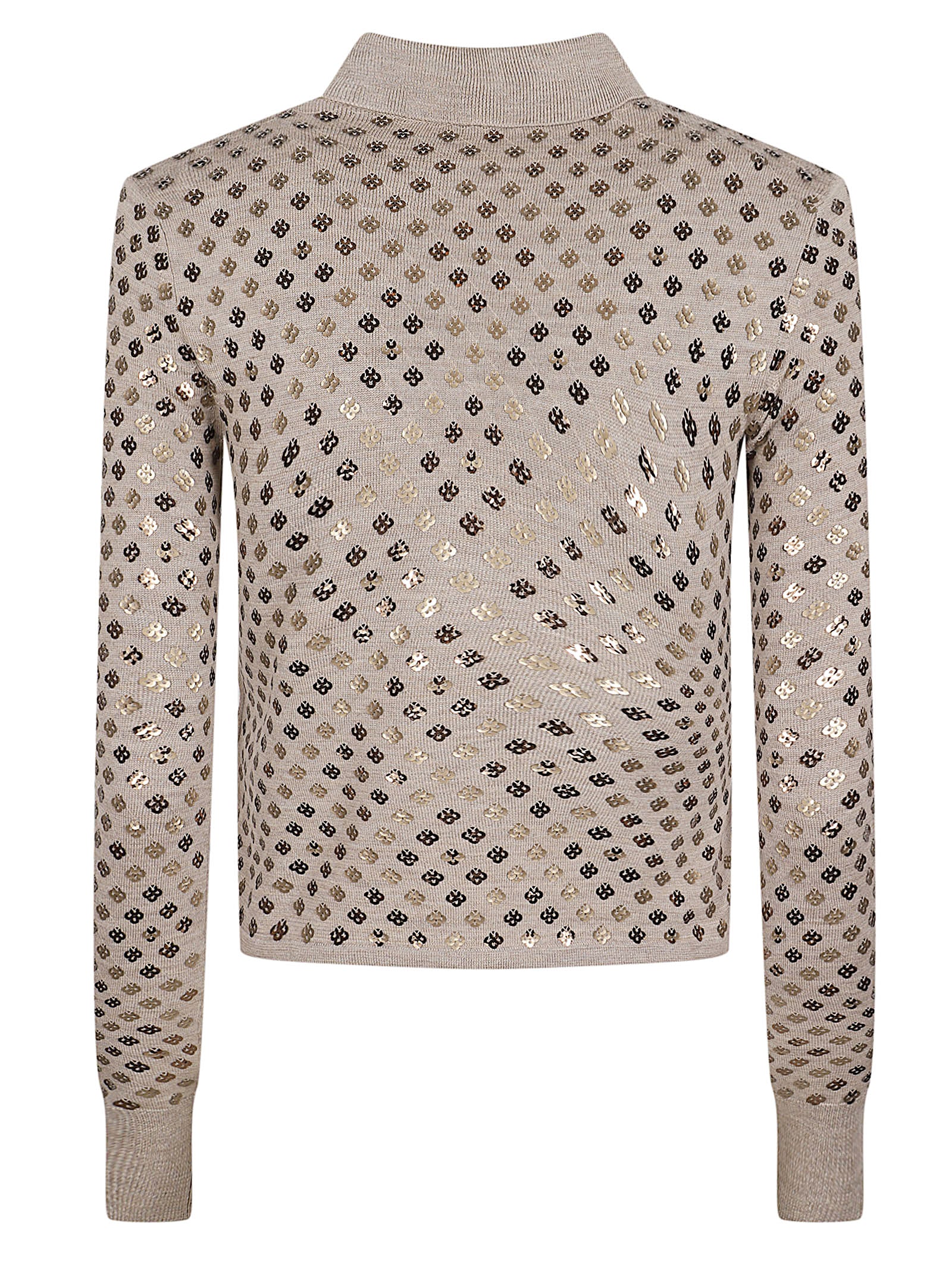 Cropped Sweater with Classic Collar and Sequined Pattern