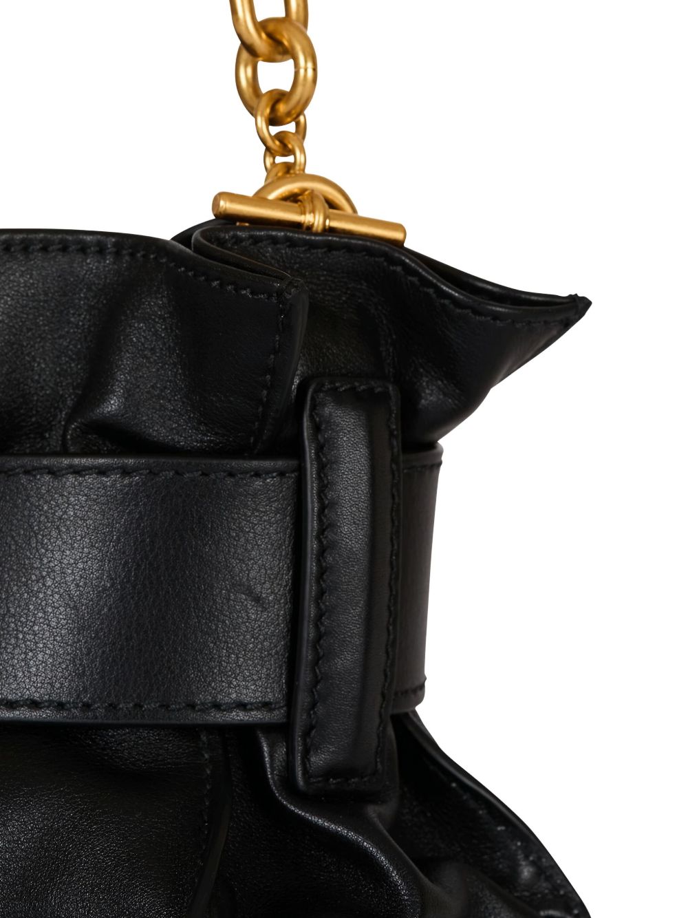Gathered Black Handbag With Gold Buckle