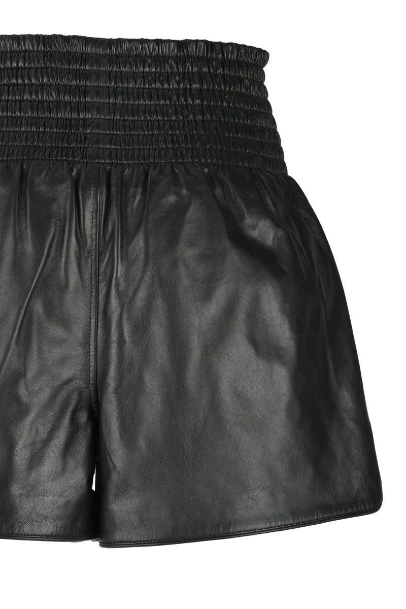 High-Waisted Leather Shorts - Black
