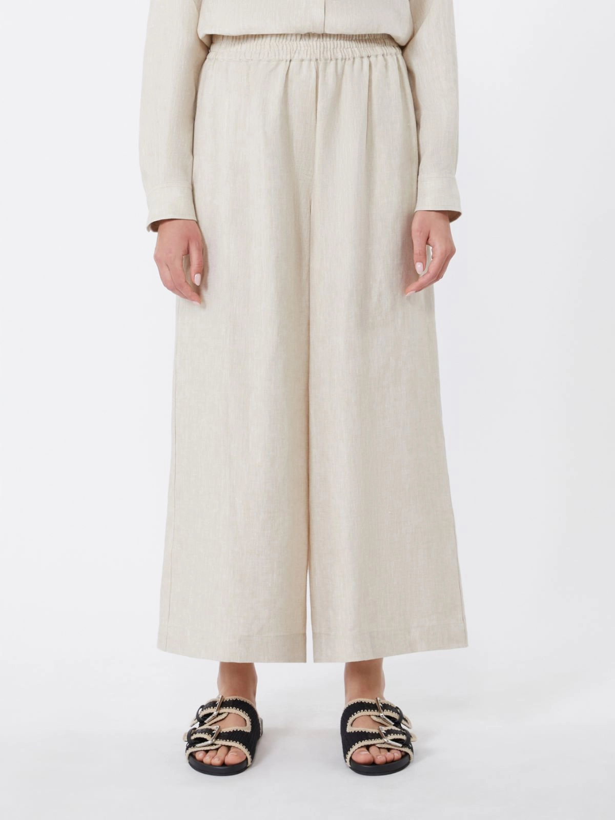 Wide-Leg Cropped Pants with Elastic Waistband