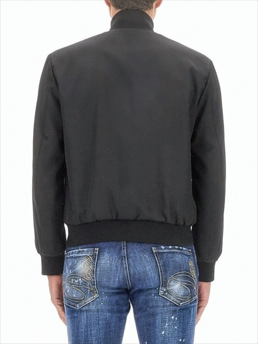 Black Jacket with High Collar and Subtle Stripe Detail