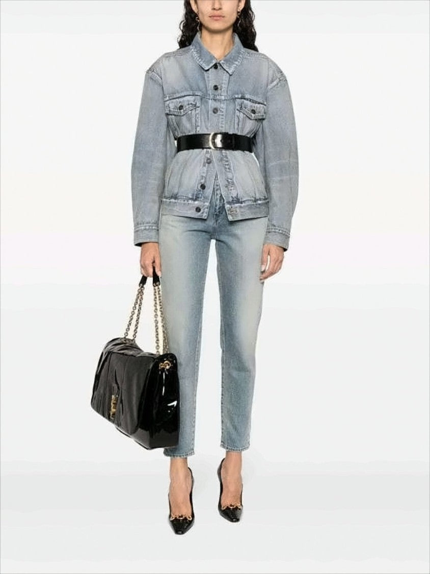 Light Blue Denim Jacket with Chest Flap Pockets