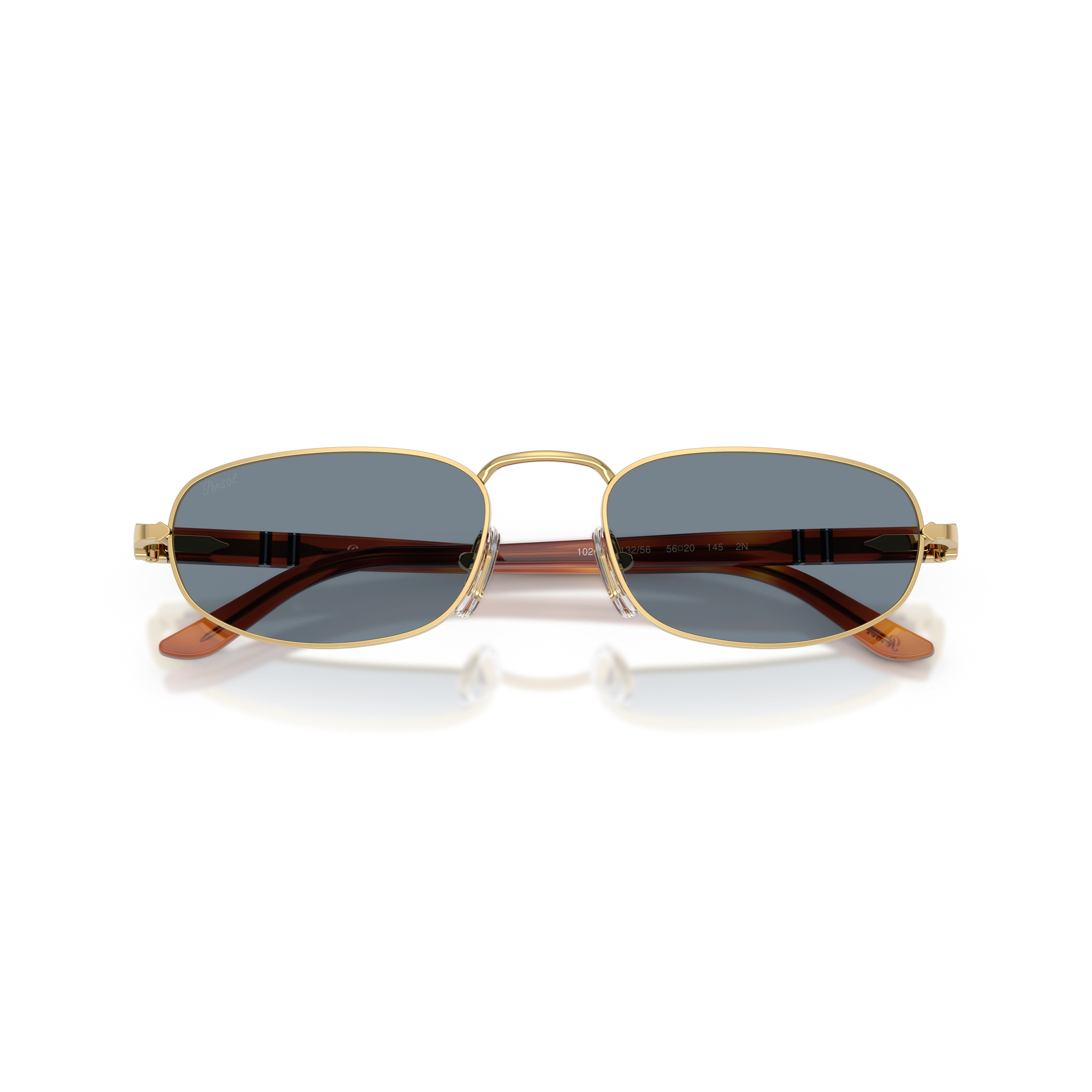 0po1028s Rectangular Gold Metal Sunglasses with Tortoiseshell Arms