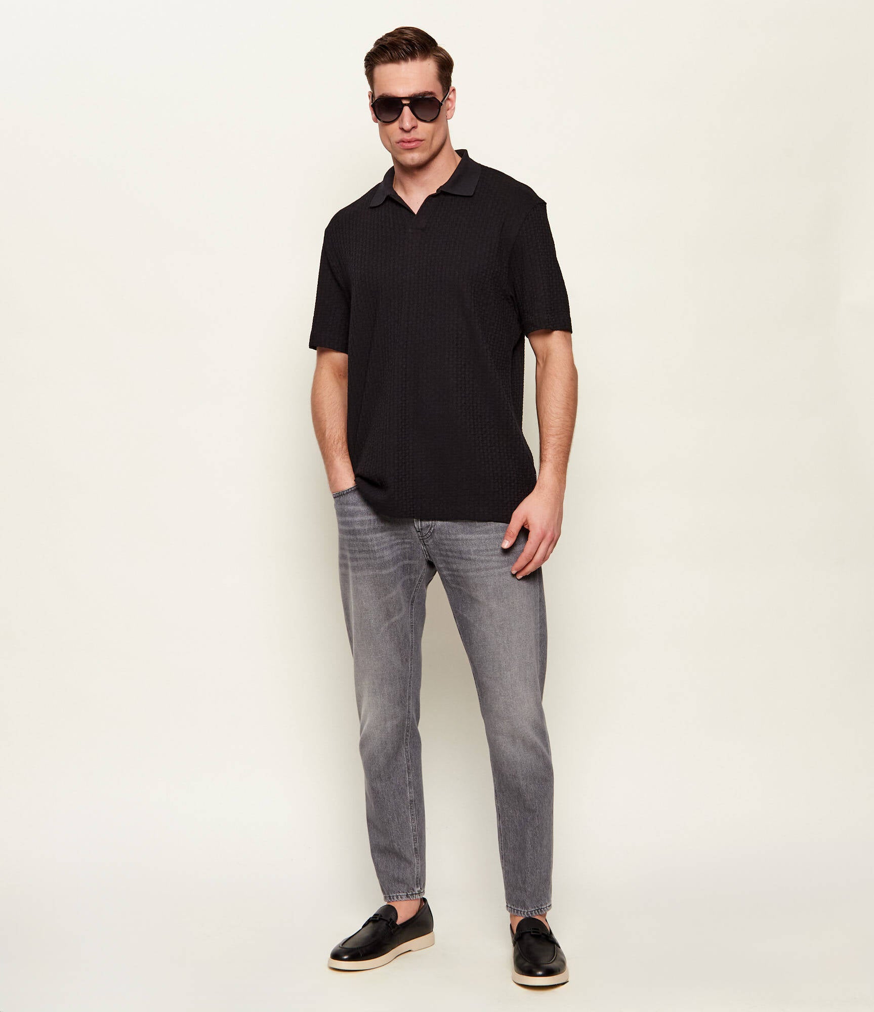 Washed Grey Tapered Jeans with Classic Pocket Styling