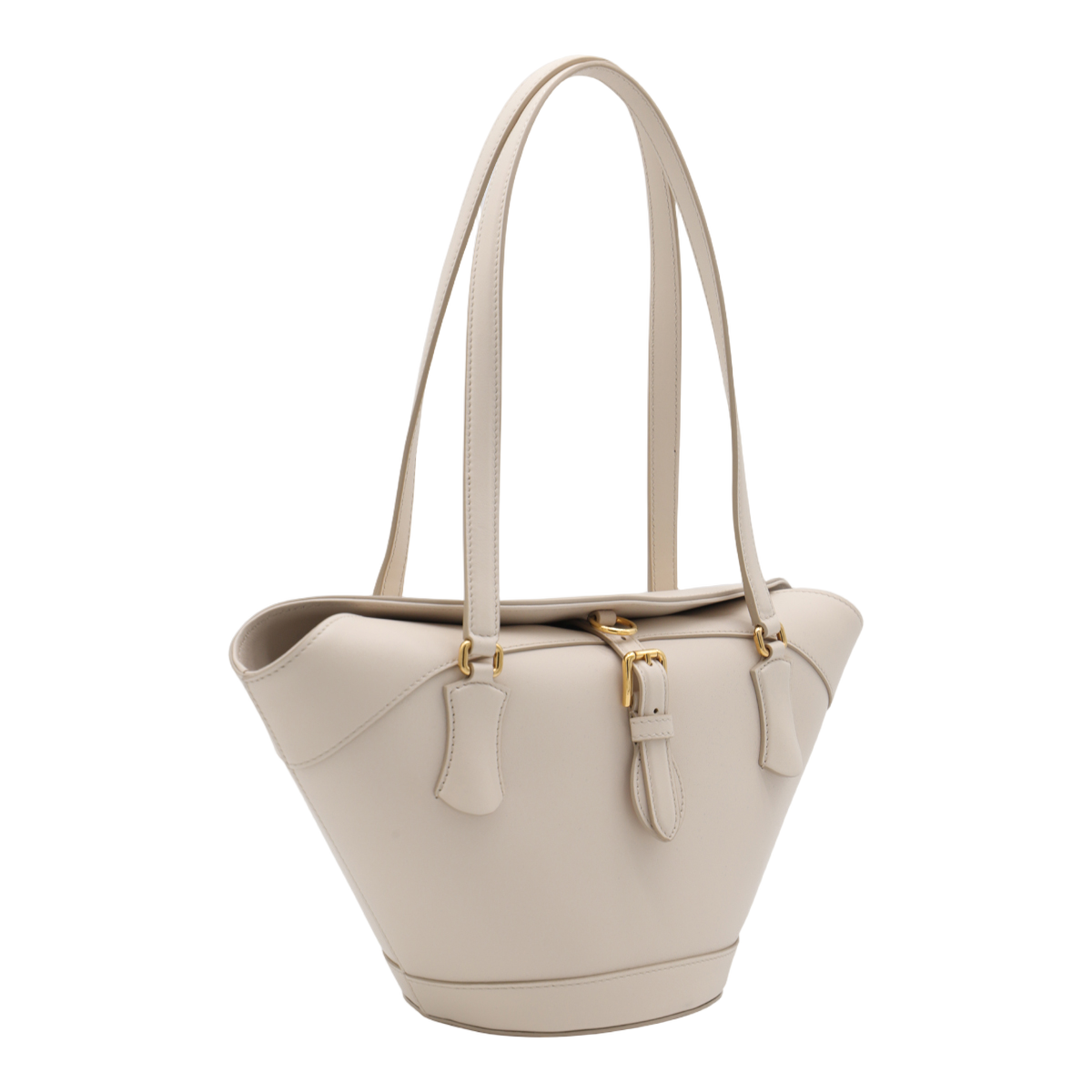 Trapezoidal Handbag with Gold-tone Buckle