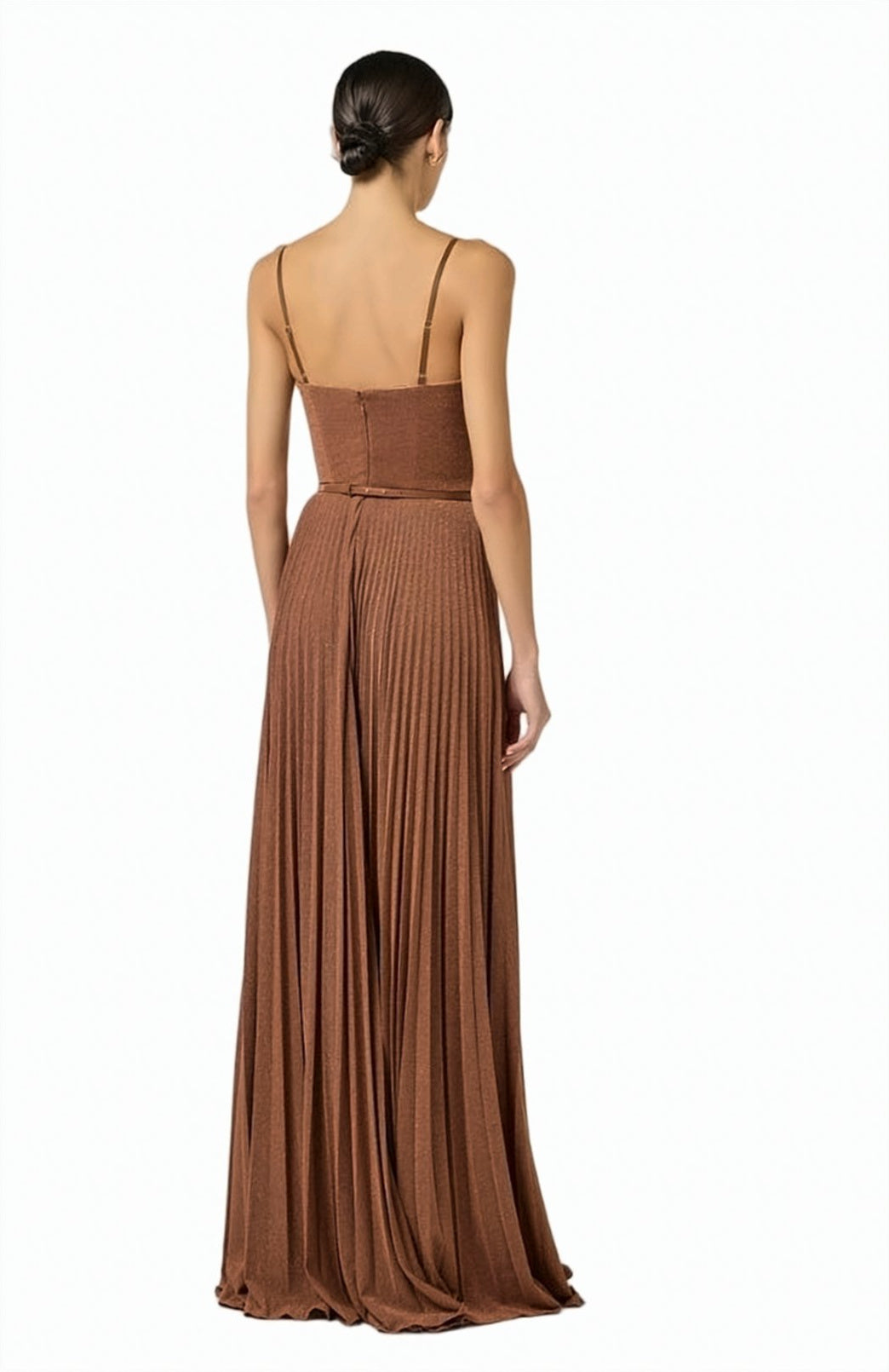 Lamé Jersey Belted Evening Dress