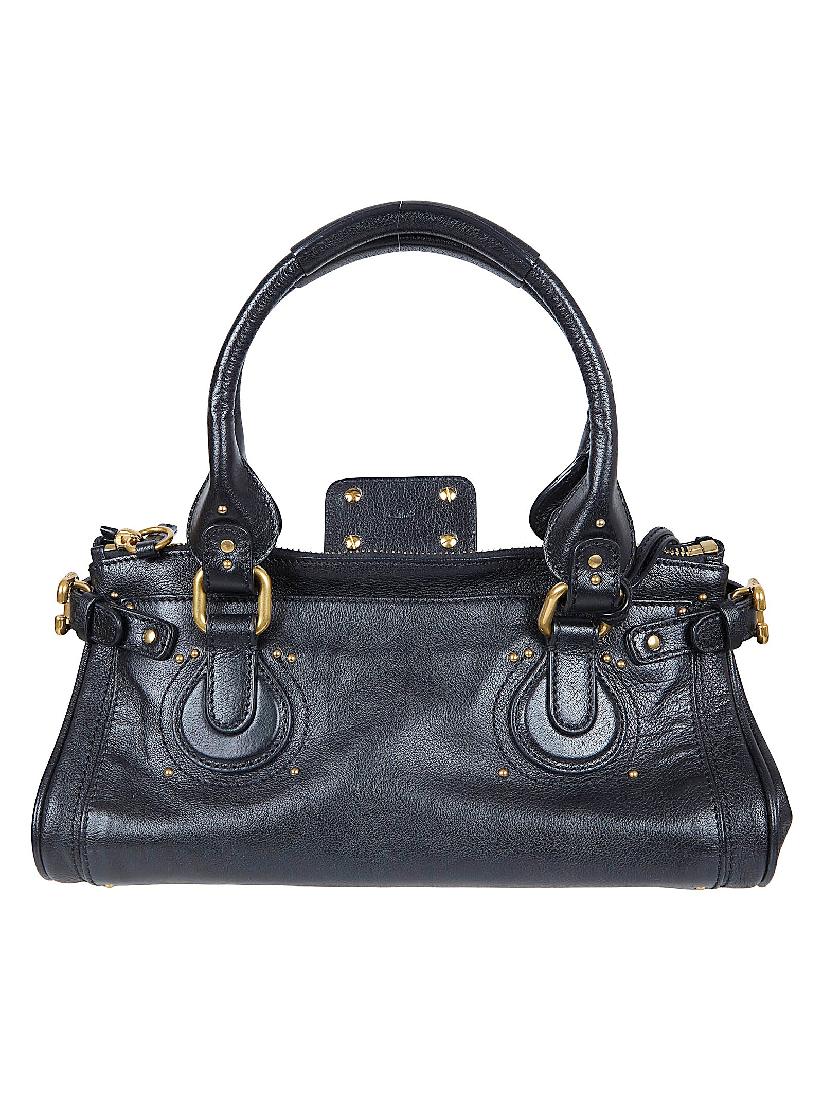 Smooth Leather Handbag with Gold Accents and Zip Closure