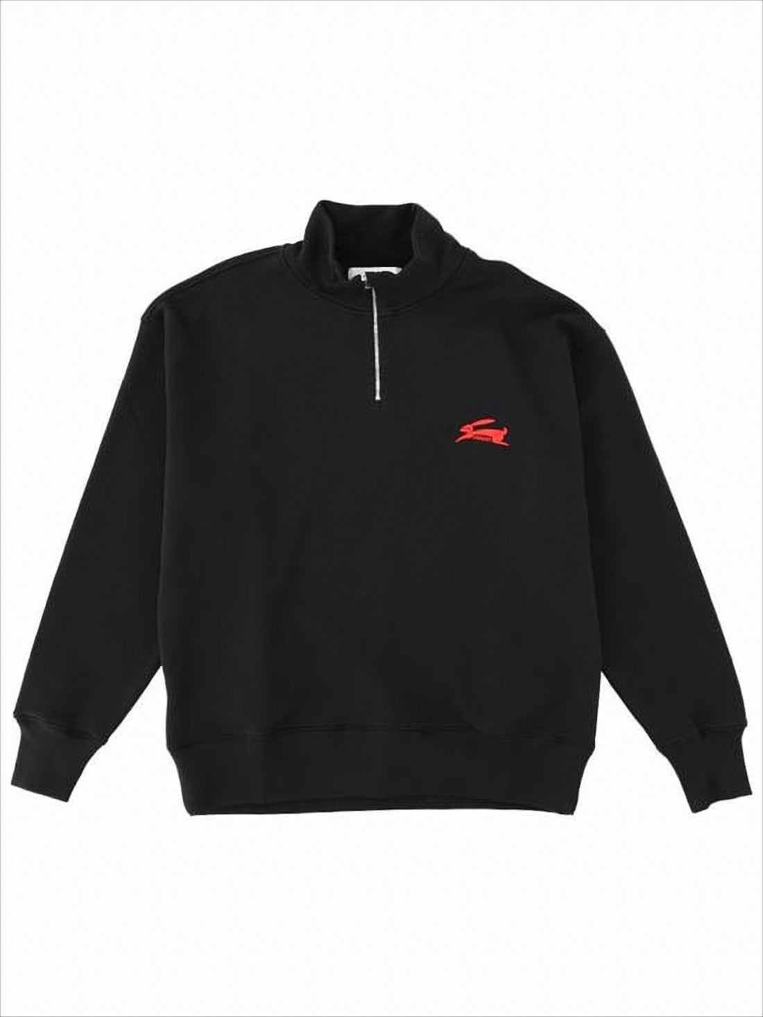 Black Long-Sleeve Half-Zip Pullover With Ribbed Details
