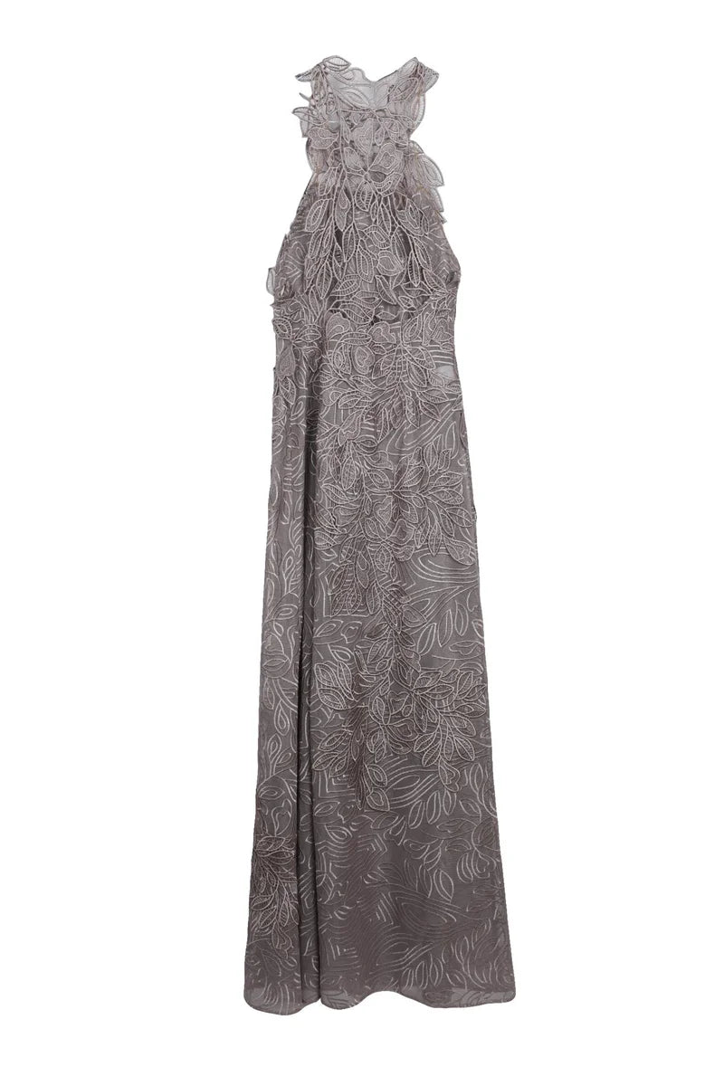Embroidered Long Dress - Grey