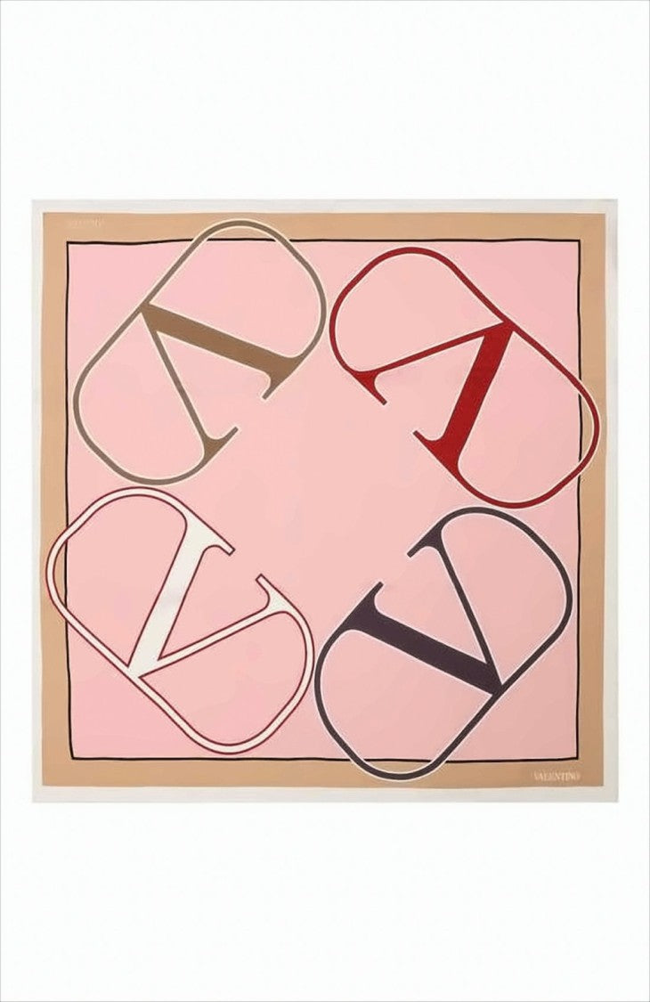 Silk Scarf with Overlapping Letters and Framed Edges