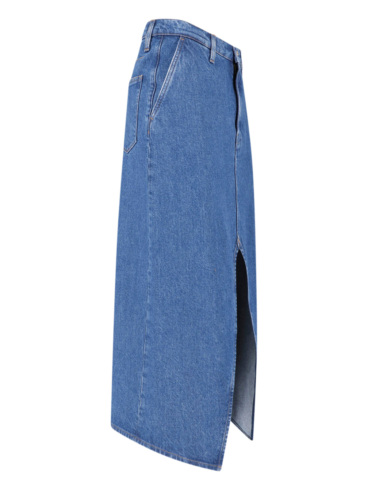 Blue Midi Front Slit Denim Skirt