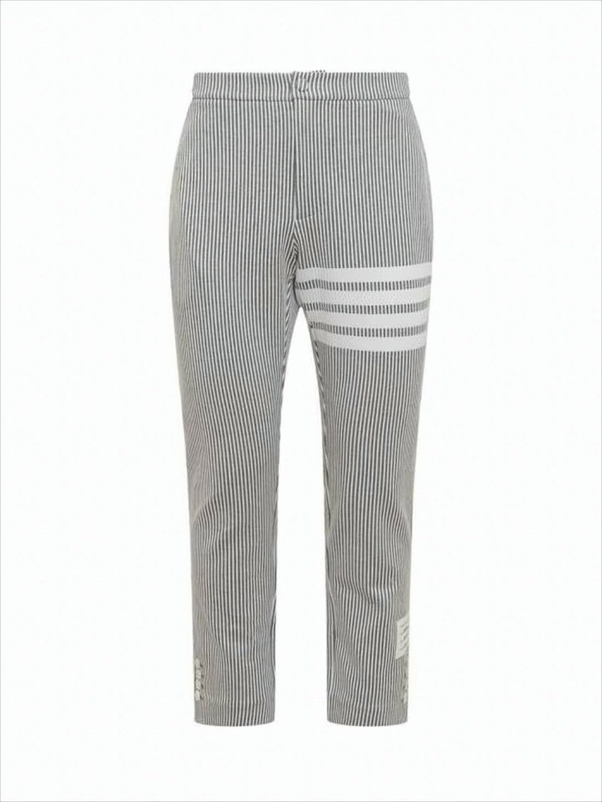 Tailored Grey Cotton Suit Pants with Vertical Pinstripes