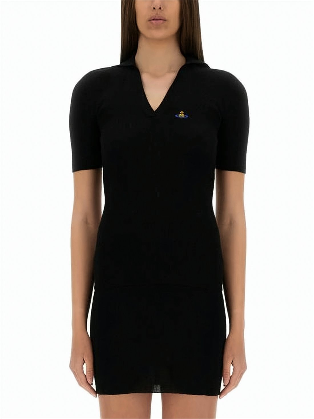 Fitted Short-Sleeve Polo Shirt with V-Neckline