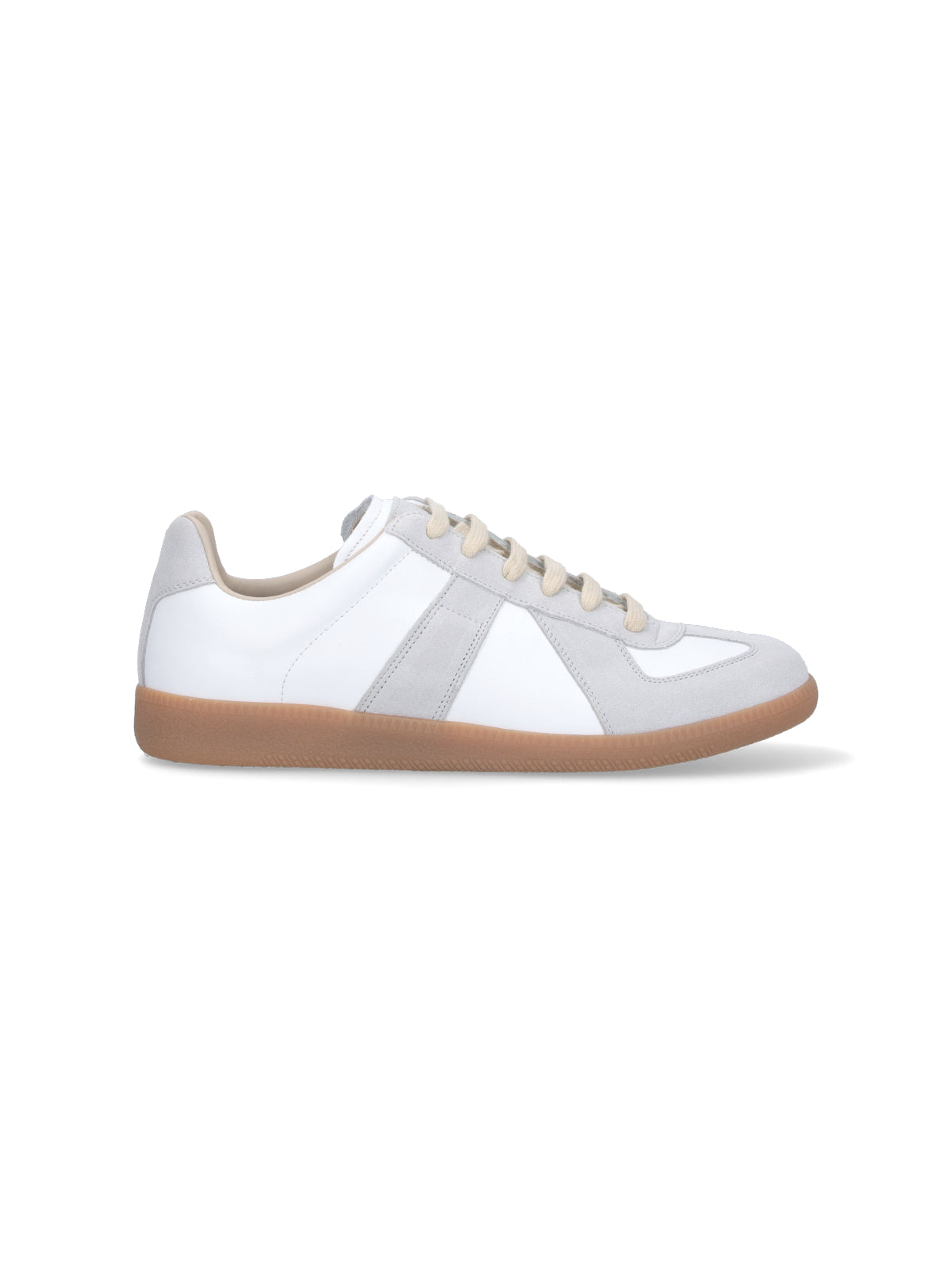 White Leather Sneakers with Gray Suede Detailing