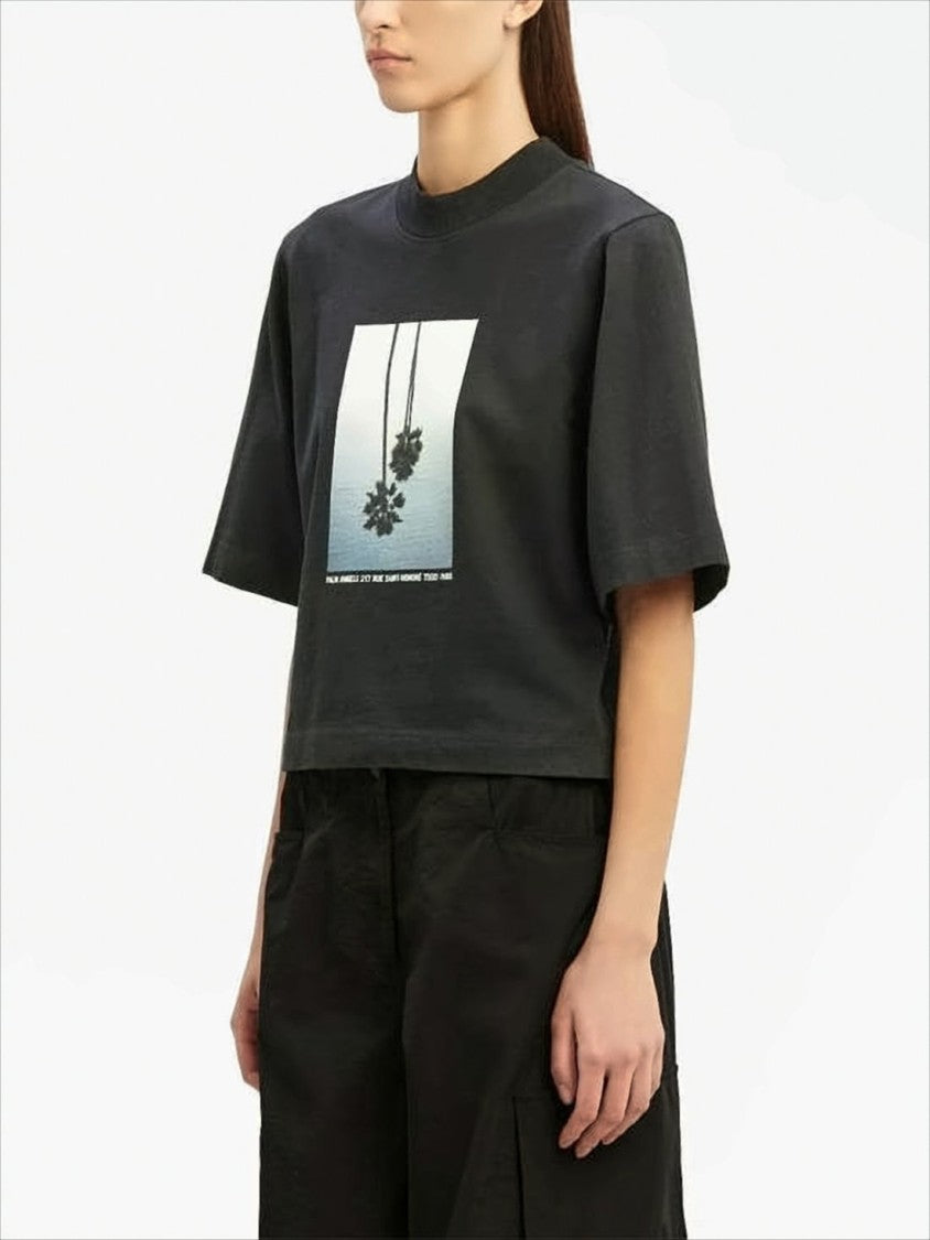 Cropped Short-Sleeve T-Shirt with Upside-Down Palm Tree Graphic