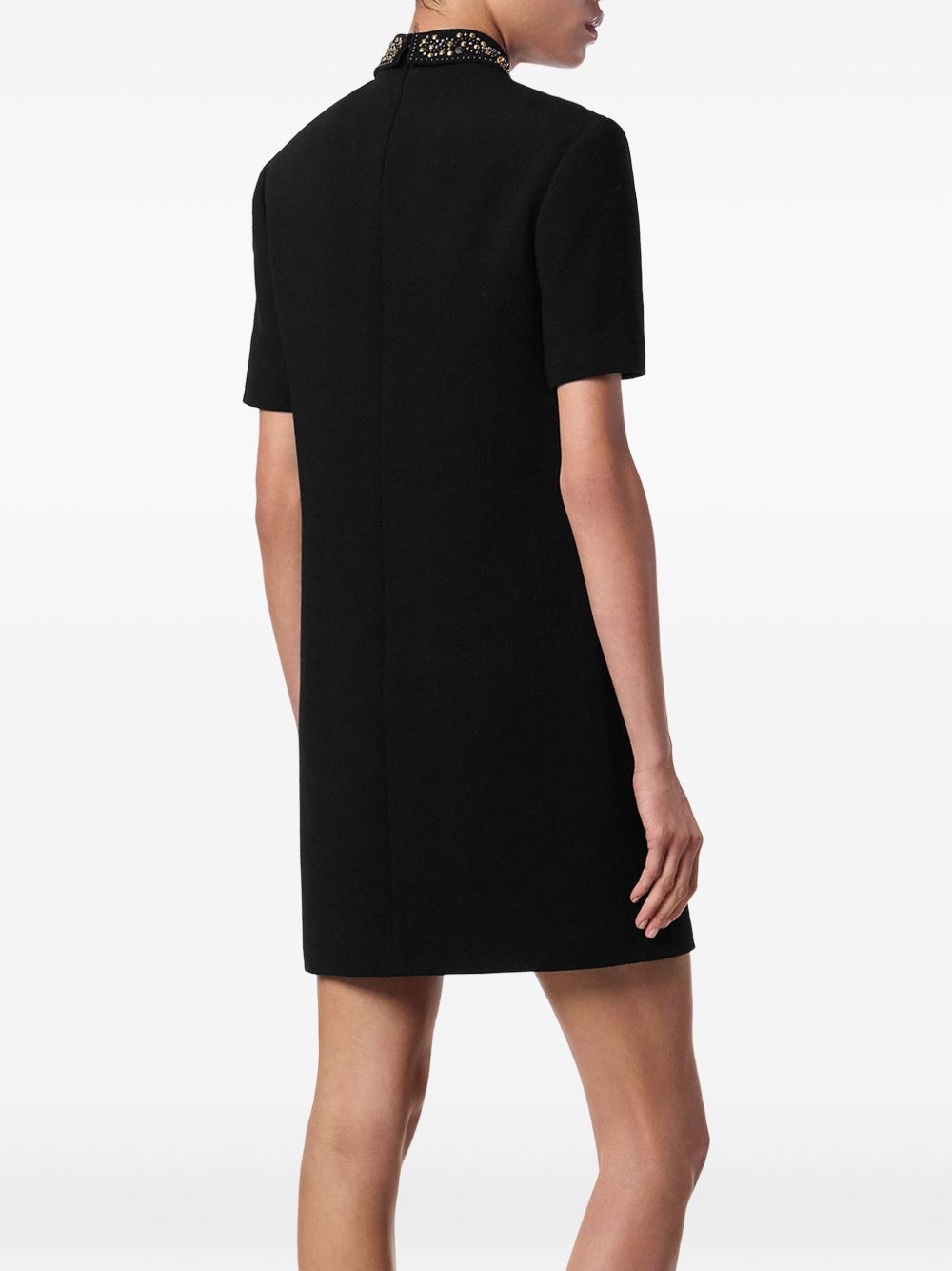 Flared Mini Dress With Stud Embellished Collar