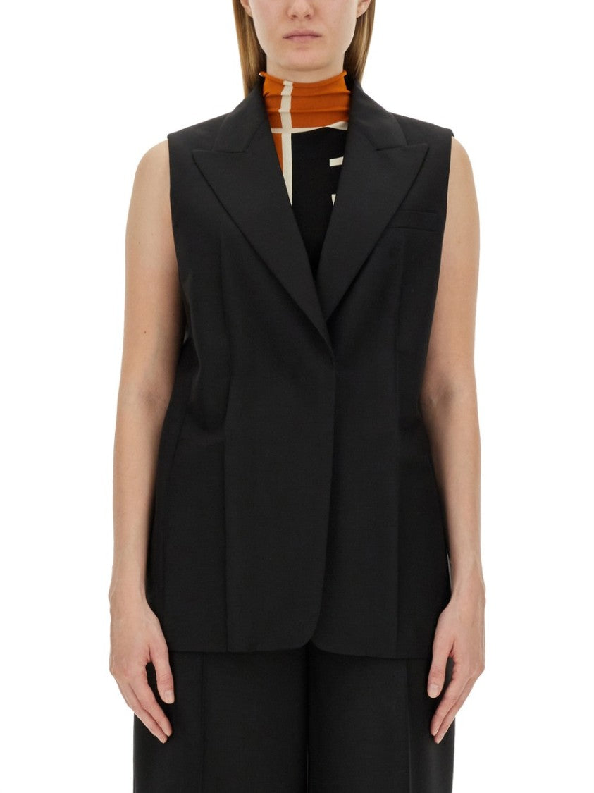Black Tailored Vest With Sharp Lapel
