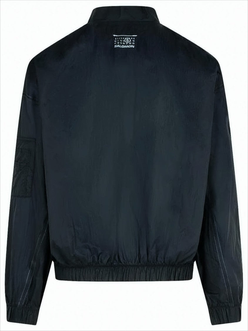 Lightweight Black Bomber Jacket with Zippered Details