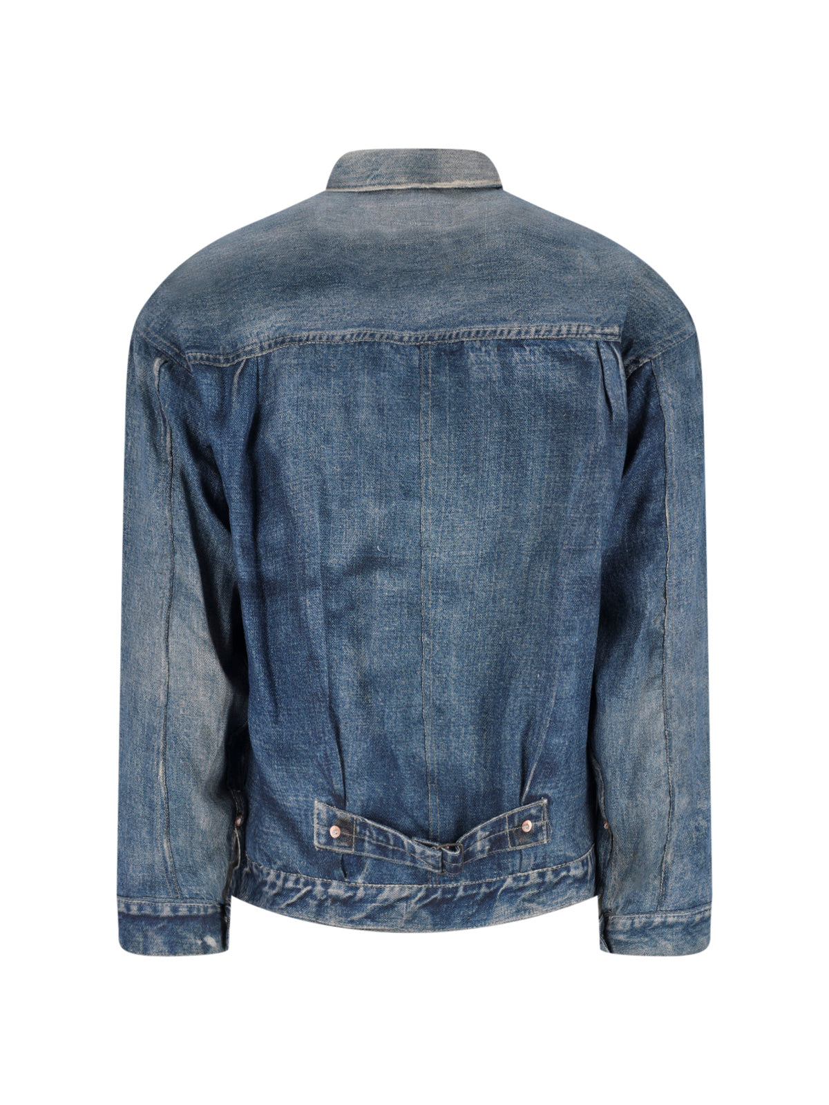 Blue Classic Collar Worn Denim Jacket
