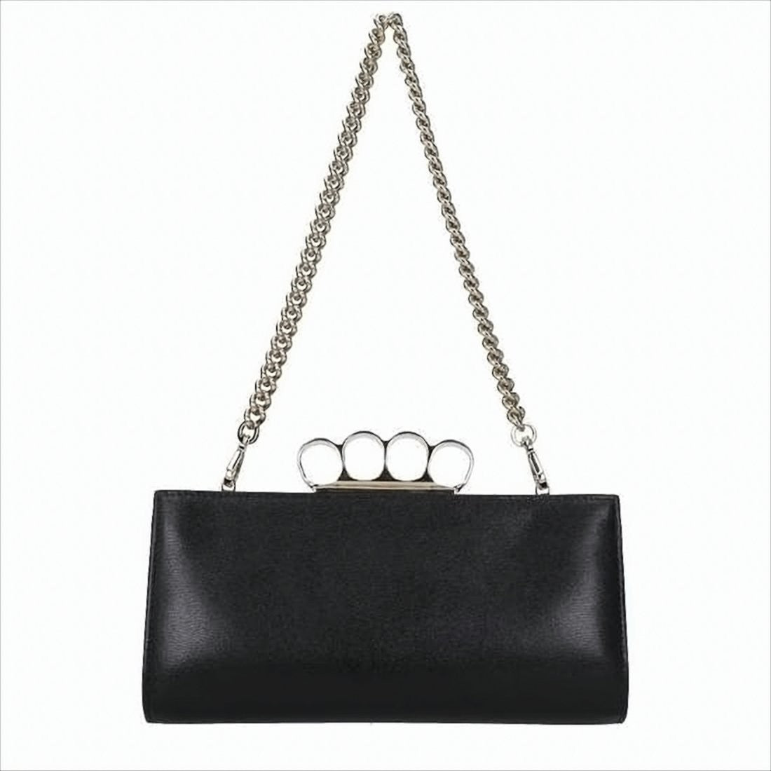 Rectangular Shoulder Bag with Metallic Knuckle-Duster Handle